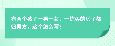 有两个孩子一男一女，一栋买的房子都归男方，这个怎么写？