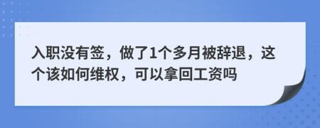 入职没有签，做了1个多月被辞退，这个该如何维权，可以拿回工资吗