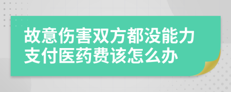 故意伤害双方都没能力支付医药费该怎么办