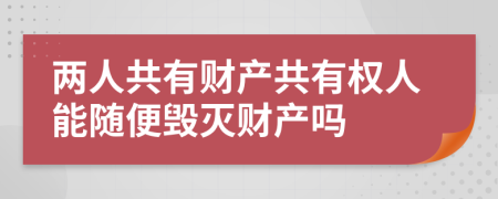 两人共有财产共有权人能随便毁灭财产吗