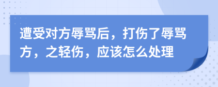 遭受对方辱骂后，打伤了辱骂方，之轻伤，应该怎么处理