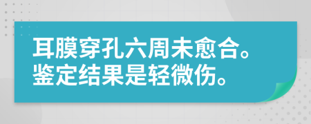耳膜穿孔六周未愈合。鉴定结果是轻微伤。