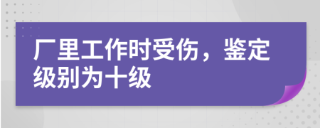 厂里工作时受伤，鉴定级别为十级