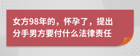 女方98年的，怀孕了，提出分手男方要付什么法律责任