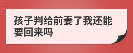 孩子判给前妻了我还能要回来吗