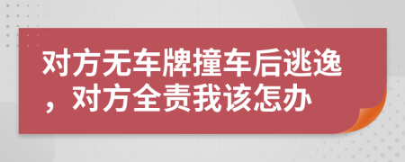 对方无车牌撞车后逃逸，对方全责我该怎办