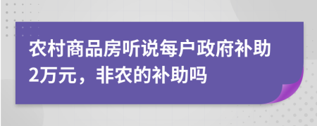 农村商品房听说每户政府补助2万元，非农的补助吗