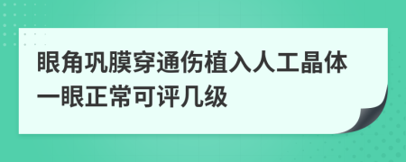 眼角巩膜穿通伤植入人工晶体一眼正常可评几级