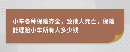 小车各种保险齐全，致他人死亡，保险能理赔小车所有人多少钱