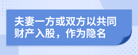 夫妻一方或双方以共同财产入股，作为隐名