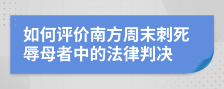 如何评价南方周末刺死辱母者中的法律判决