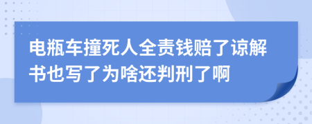 电瓶车撞死人全责钱赔了谅解书也写了为啥还判刑了啊