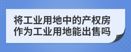 将工业用地中的产权房作为工业用地能出售吗