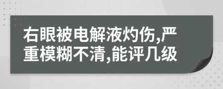 右眼被电解液灼伤,严重模糊不清,能评几级