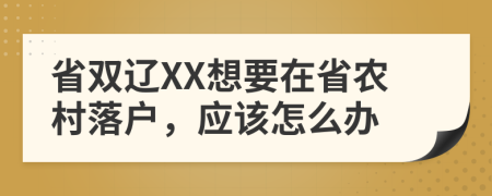省双辽XX想要在省农村落户，应该怎么办