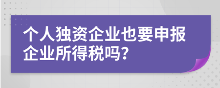 个人独资企业也要申报企业所得税吗？