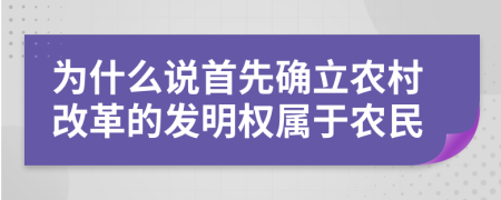 为什么说首先确立农村改革的发明权属于农民