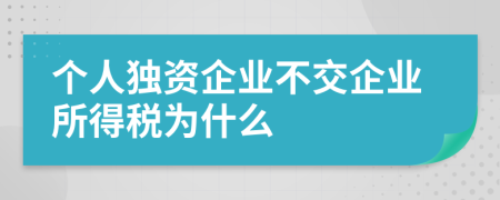 个人独资企业不交企业所得税为什么