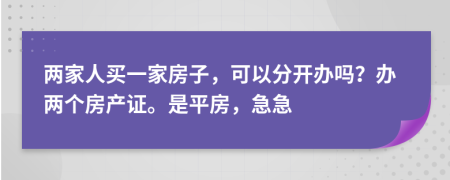 两家人买一家房子，可以分开办吗？办两个房产证。是平房，急急