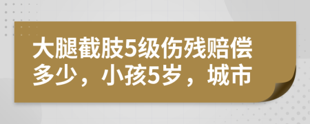 大腿截肢5级伤残赔偿多少，小孩5岁，城市