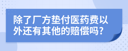 除了厂方垫付医药费以外还有其他的赔偿吗?