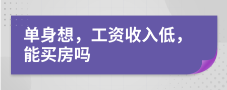 单身想，工资收入低，能买房吗