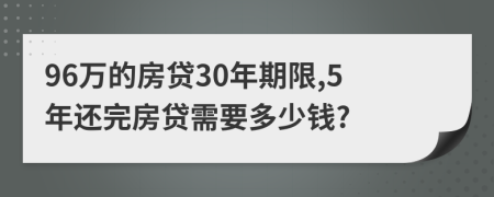 96万的房贷30年期限,5年还完房贷需要多少钱?