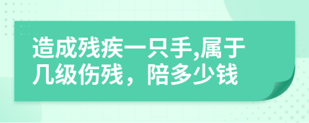 造成残疾一只手,属于几级伤残，陪多少钱