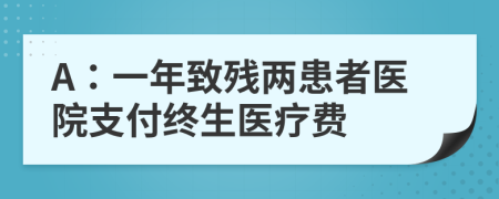 A：一年致残两患者医院支付终生医疗费