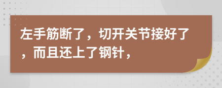 左手筋断了，切开关节接好了，而且还上了钢针，