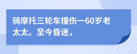 骑摩托三轮车撞伤一60岁老太太。至今昏迷，