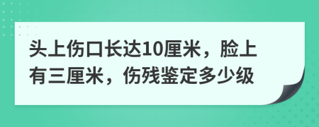 头上伤口长达10厘米，脸上有三厘米，伤残鉴定多少级
