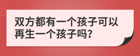 双方都有一个孩子可以再生一个孩子吗？