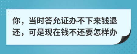 你，当时答允证办不下来钱退还，可是现在钱不还要怎样办