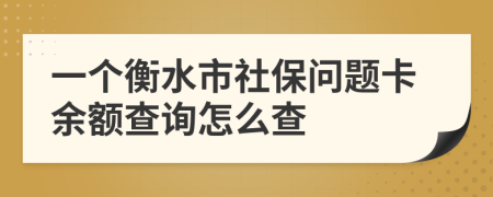 一个衡水市社保问题卡余额查询怎么查