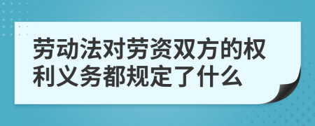 劳动法对劳资双方的权利义务都规定了什么