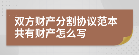 双方财产分割协议范本共有财产怎么写