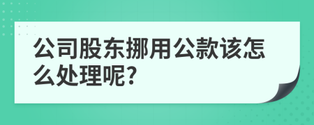 公司股东挪用公款该怎么处理呢?