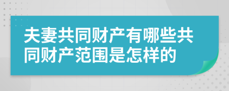 夫妻共同财产有哪些共同财产范围是怎样的