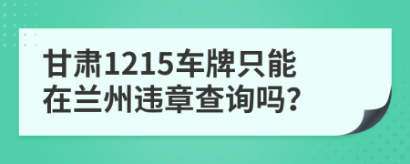 甘肃1215车牌只能在兰州违章查询吗？