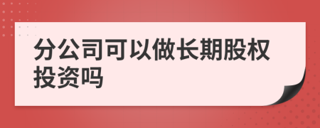 分公司可以做长期股权投资吗