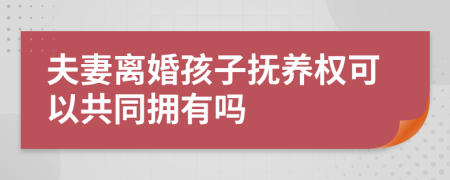 夫妻离婚孩子抚养权可以共同拥有吗