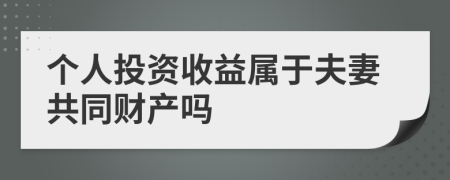 个人投资收益属于夫妻共同财产吗