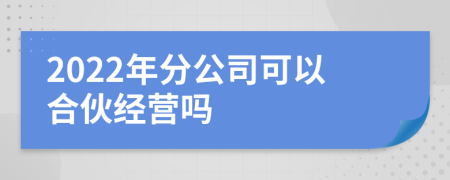 2022年分公司可以合伙经营吗