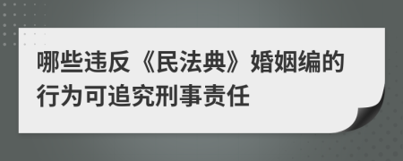 哪些违反《民法典》婚姻编的行为可追究刑事责任