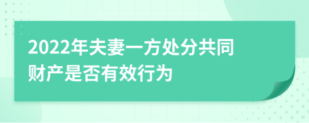 2022年夫妻一方处分共同财产是否有效行为