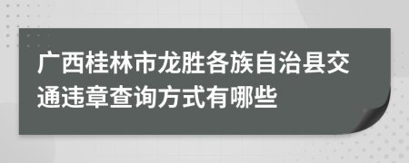 广西桂林市龙胜各族自治县交通违章查询方式有哪些