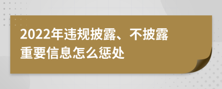 2022年违规披露、不披露重要信息怎么惩处