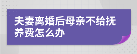 夫妻离婚后母亲不给抚养费怎么办