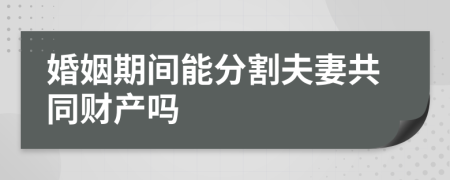 婚姻期间能分割夫妻共同财产吗